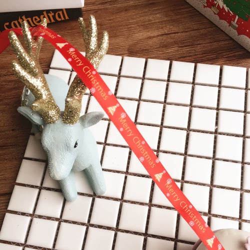 Christmas Ribbon Snowflake Deer Pattern Craft Trim Ribbon Gift Wrapping Ribbon F 