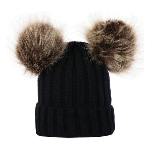 Unisex Toddler Baby Hats Caps Winter Crochet Hat Fur Wool Knit Beanie Warm Cap 