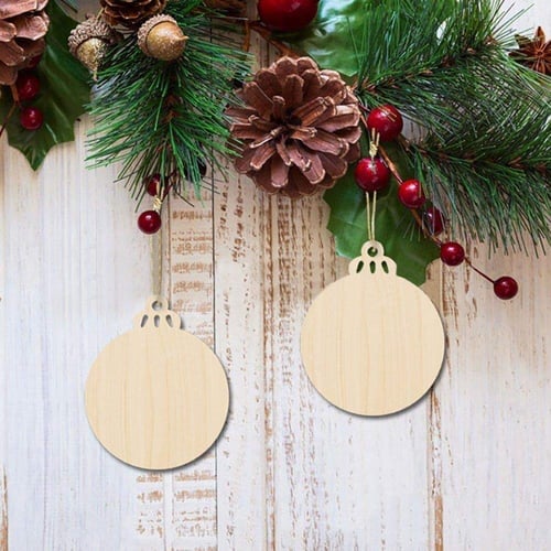 50x DIY Round Bauble Wood Slices Circles Unfinished Wooden Christmas Ornaments 