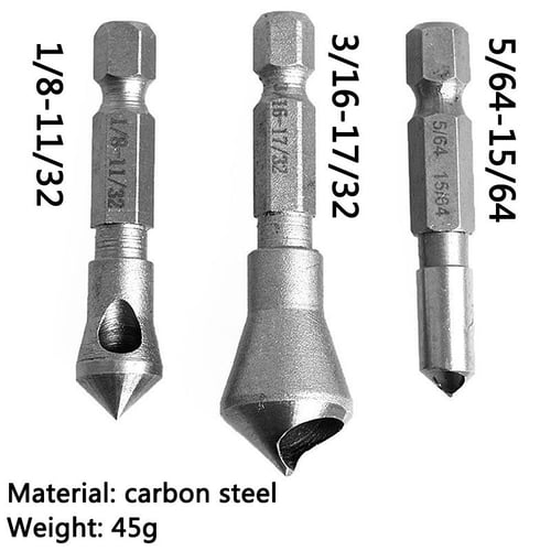 Tool Parts HSS Titanium Coated Countersink And Deburring Tool Wood Metal Drill Bit 5/64-15/64,1/8-11/32,3/16-17/32 Countersink 3pcs Set 