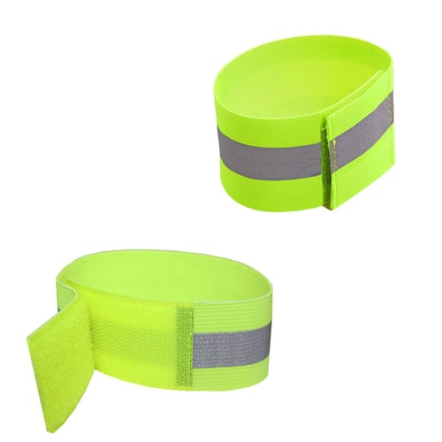 1 Pair Green Strips Elastic Reflective Ankle Cycle Running Trouser Clips 