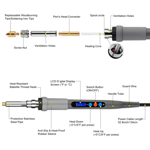 60w Adjustable Soldering Iron Head Converter For Wood Burning Pen 
