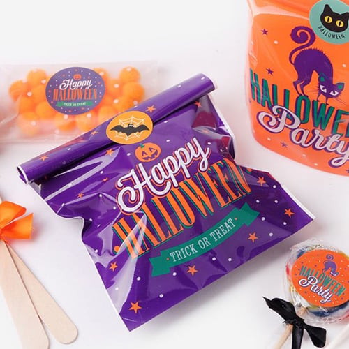 50Pcs Halloween Candy Bag Treat Bags Biscuits Snack Plastic Packaging Bags-Decor 