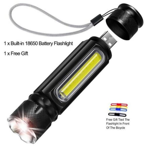 T6 COB Zoomable Light Lamp Torch with LED Flashlight 18650 USB Rechargeable 