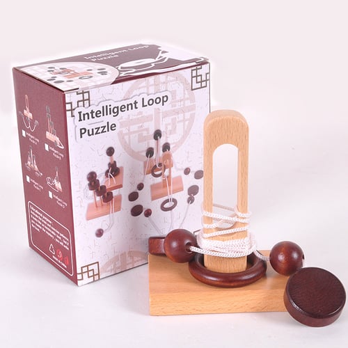 3D Wooden Rope Loop Puzzle IQ Mind String Brain teaser Game for Adults LB 