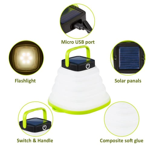 Portabe Hang Folded USB Rechargeable Solar Lamp Outdoor Camping Light Waterproof 