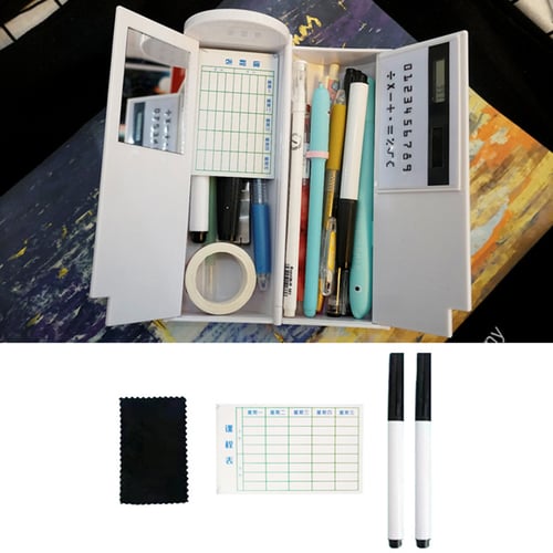 Whiteboard Pencil Case With Solar Calculator Magnetic Switch Cartoon Pen Box 