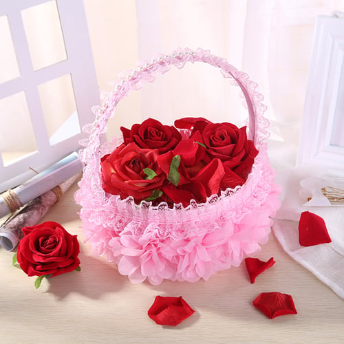 Flower Romantic Bowknots Wedding Ceremony Party Rose Flower Girl Makeup Baskets.