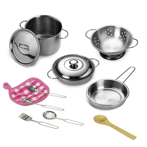 12pcs Stainless Steel Pots and Pans Cookware Pretend Kitchen Play Set for Kids 