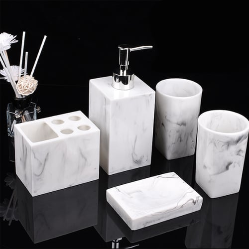 5PCS Bathroom Accessories Set Soap Dispenser Toothbrush Holder Tumbler Soap Dish