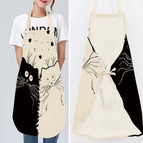 Waterproof Cute Cartoon Dog Cat Printing Cotton Linen Apron Kitchen Bib Aprons 