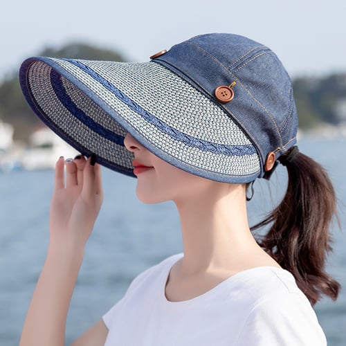 Women Hat Sun Wide Brim Cap Beach Summer Visor Uv Straw Cover Protection Outdoor 
