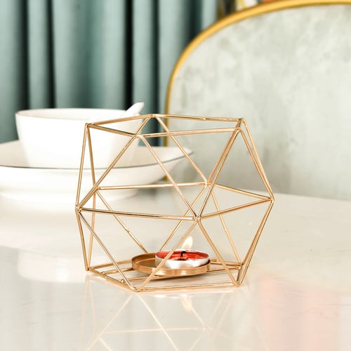Nordic Romantic Style Iron Geometric Candle Holder Candlestick Home Craft Decor 
