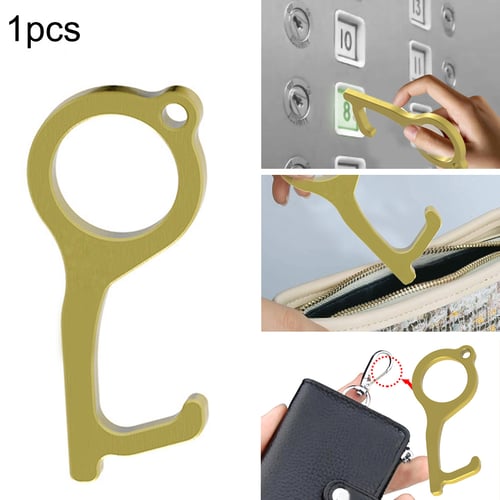 1pcs Clean Key Door Opener Handheld Brass EDC Keychain No Touch Hand Tool 