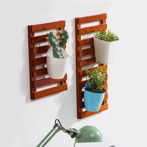 Wall Mount Wood Plant Stand Indoor, Wooden Wall Plant Pot Holder
