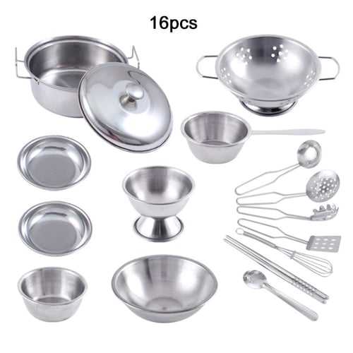 Educational Kids Kitchen Toy Set,with Stainless Steel Cookware Pot and Pan Set 