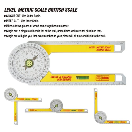 360 Degree Miter Saw Protractor High Accuracy Angle Finder Measuring Ruler Tool 