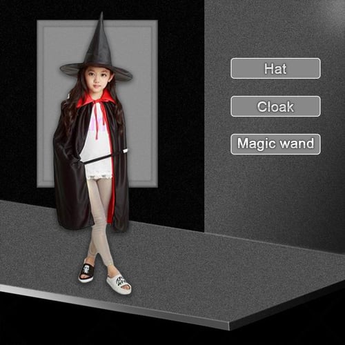 Kid's Magician Costume Role Play Outfit Hat Cape Wand Magic Tricks Performance 
