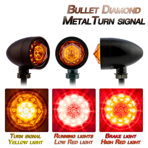 2x Universal Motorcycle Bullet Yellow LED Turn Signal Amber Rear Light Lamp 12V