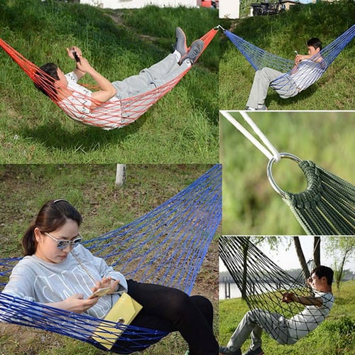 Portable Outdoor Camping Nylon Hammock Hanging Net Chair Mesh Sleeping Bed Swing 