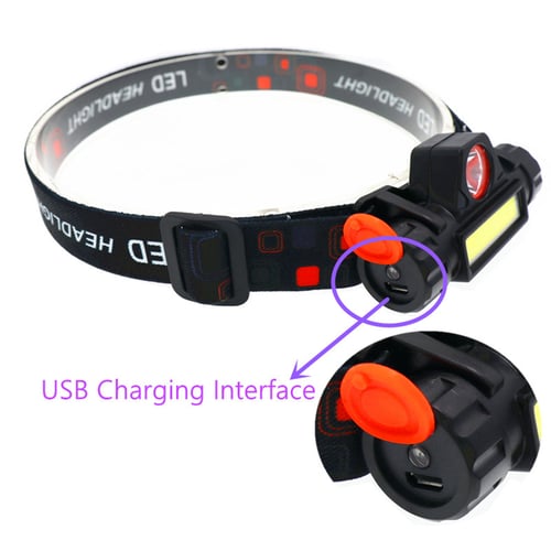 LED Headlamp USB Rechargeable COB Headlight Head Mounted Outdoor Fishing Light