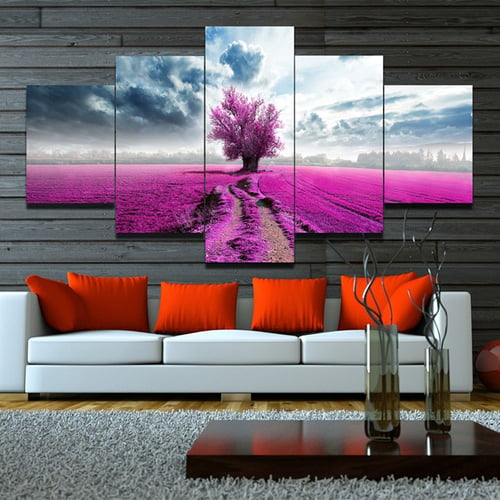 Home Decor Lavender Purple Flower Canvas Prints Painting Picture Wall Art 5pcs 