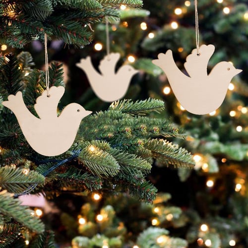 10Pcs Merry Christmas Letter Laser Cut Wood Slice Xmas Tree Ornaments DIY Decor 