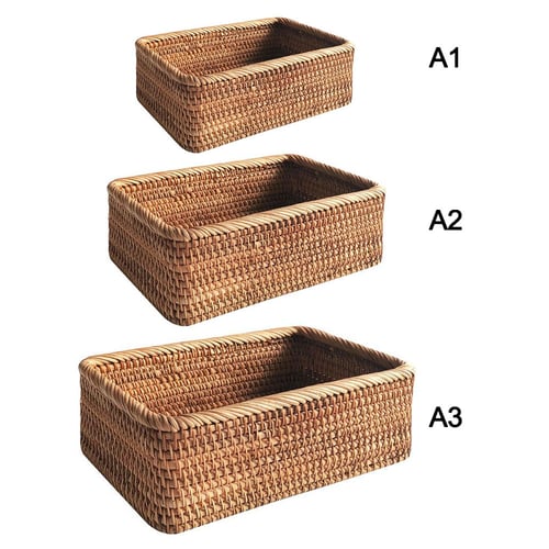 Handmade Straw Dried Tray Basket Hand-Woven Storage Box Rattan Box Natural Decor 