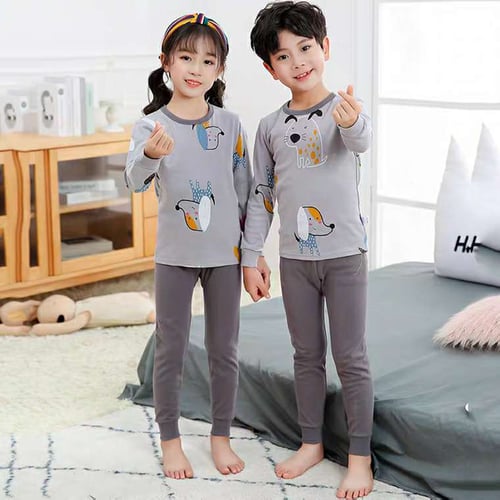 Kids 2-piece Cotton Stretchy Sleepwear Gray Shark Jinbei Kimono Style 2T