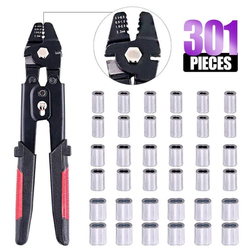 Crimping Tool Wire Rope Up To 2.2mm Fishing with 100 PCS Aluminum Double Barrel 