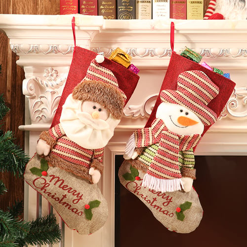 1*Santa Snowman Christmas Candy Stocking Gift Bag Large Xmas Decor Hanging Socks 