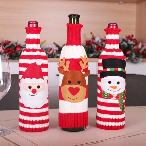 Christmas Cola Cover Bag Wine Bottle Hat Elk Candy Gift Bags Home Table Decor 