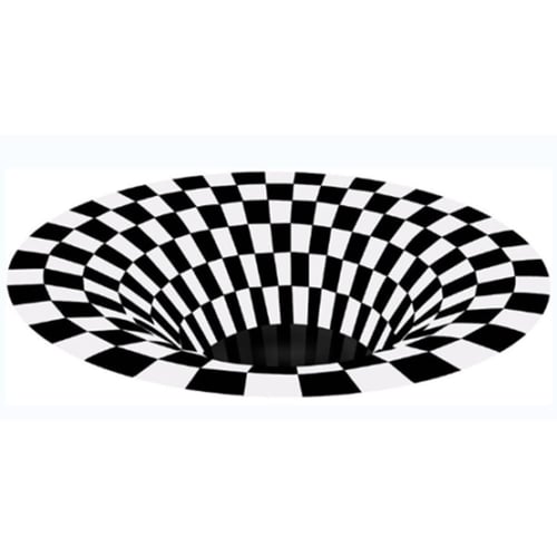 3D Round Illusion Vortex Black White Grid Bottomless Hole Floor Carpet Non-Slip 