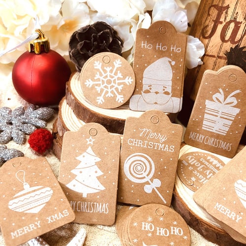 50pcs Christmas Tree Gift Box Hang Tag DIY Decoration Paper Cards Gift Label 