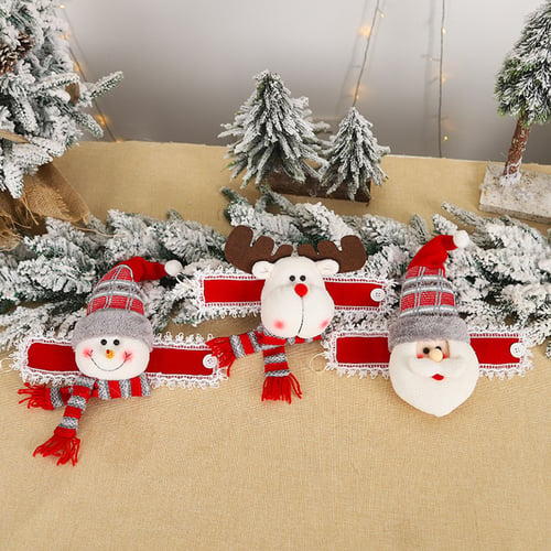 Christmas Lace Curtains Snowman Santa Claus Curtains Home Decor Xmas Ornaments 