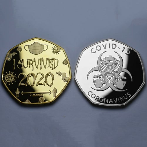 50P COIN COLLECTORS NEW YEAR @ I SURVIVED 2020 .999 SILVER PLATED COMMEMORATIVE 