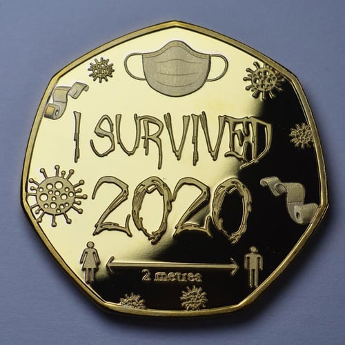 I SURVIVED 2020 .999 SILVER PLATED COMMEMORATIVE 50P COIN COLLECTORS NEW YEAR @ 