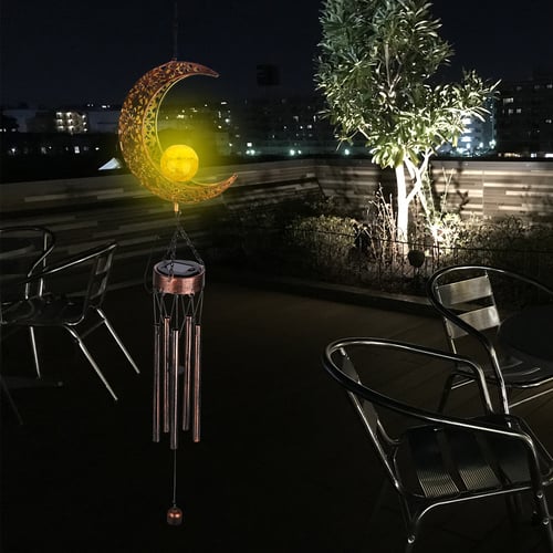 Moon Crackle Glass Ball Day and Night Outdoor Wind Chimes Terraces Gardens Decor Retro Solar Wind Chimes Courtyards Gift for Her