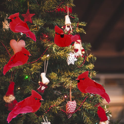 Clip-on Mini Fake Birds Red Bird Christmas Tree Ornaments Festival Xmas Decor 