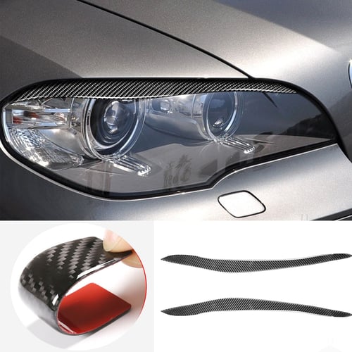 Front Light Decoration Fit for X5 E70 2007‑2013 Carbon Fiber Headlamp Eye lid Strip Sticker Decal 2pcs Car Headlight Eyebrow Trim 