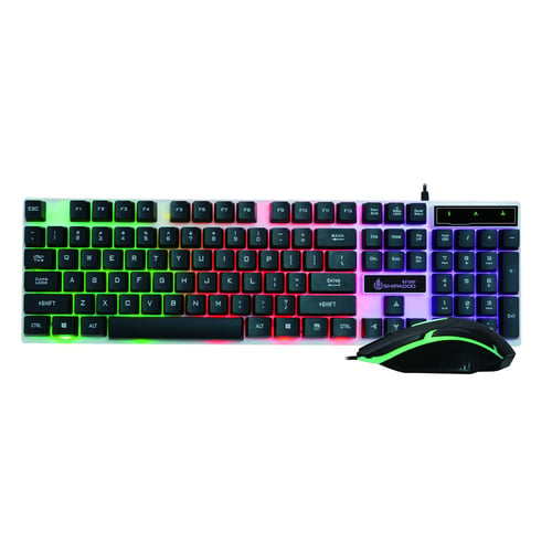 LED Rainbow Color Backlight Adjustable Gaming Game USB Wired Keyboard Mouse Set 