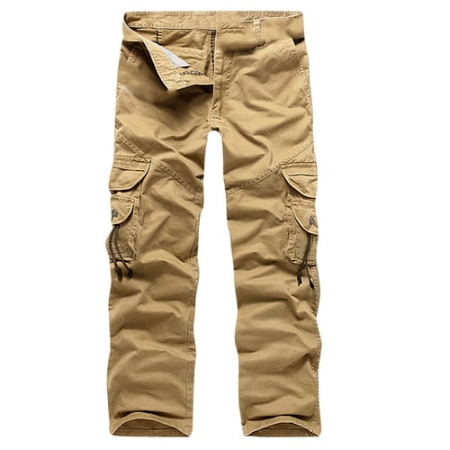 Mens Fashion Casual Outdoors Cotton Multi-Pocket Work Trouser Cargo Long Pants,