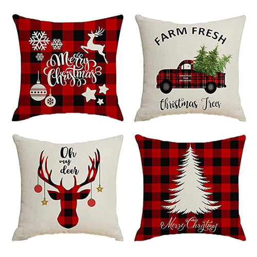 4Pcs Christmas Cushion Cover Graffi Style Throw Pillowcase Pillow Covers 18"x18" 