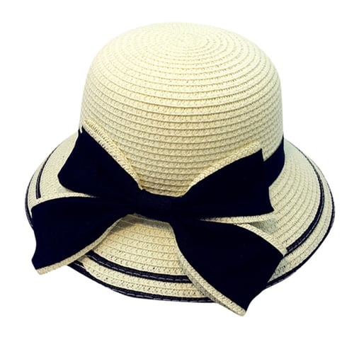 Flat Sun Hat Womens Summer Bow Straw Hats Beach Headwear