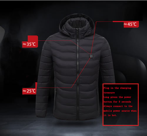 Winter Men's Smart USB Abdominal Back Electric Heating Warm Down Cotton Jacket 