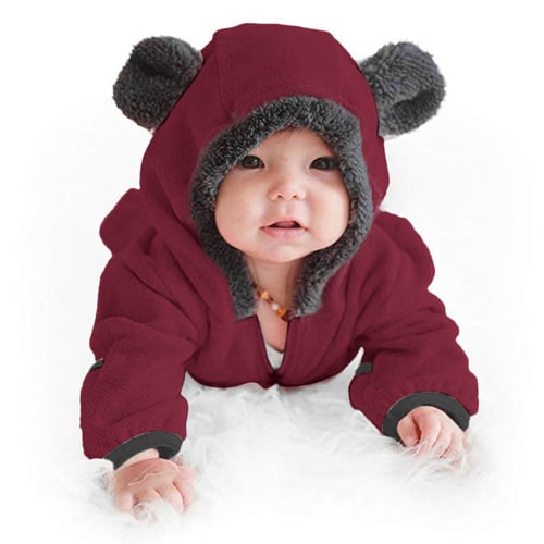 Infant Baby Girls Boys Casual Cartoon Fleece Ears Hoodie Romper Clothes Jumpsuit 
