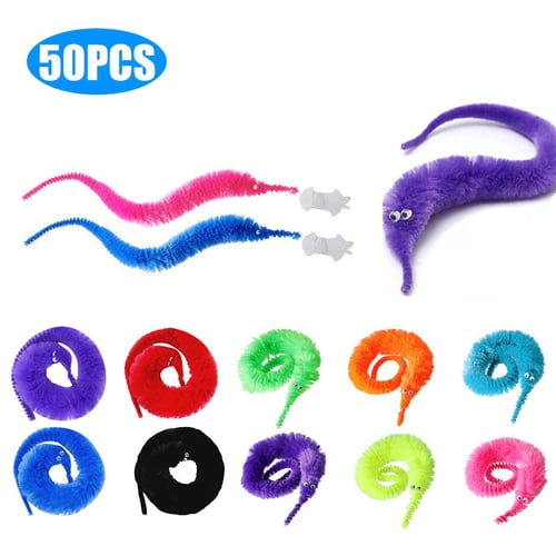 50pcs Magic Wiggly Fuzzy Worm Magic Wehmütiges Worm Spielzeug für Partyzubehör 