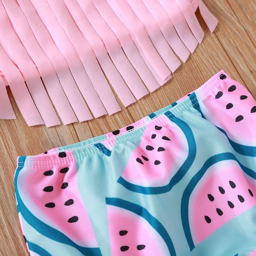 Kids Baby Girls Tassel Watermelon Print Summer Swimwear Swimsuit Bikini Outfits 