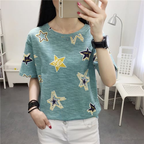 Star Womens Casual Long Sleeve Loose Fit T-Shirts Printed Pullovers Sweatshirts Tunics Blouse Tops