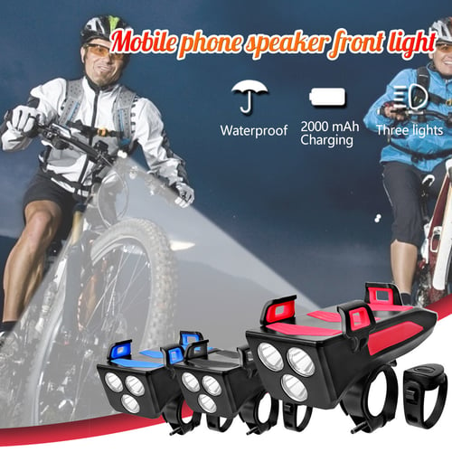 Bicycle Light Phone Holder Headlight Speaker Bike Alarm Bell Front Light NEW 
